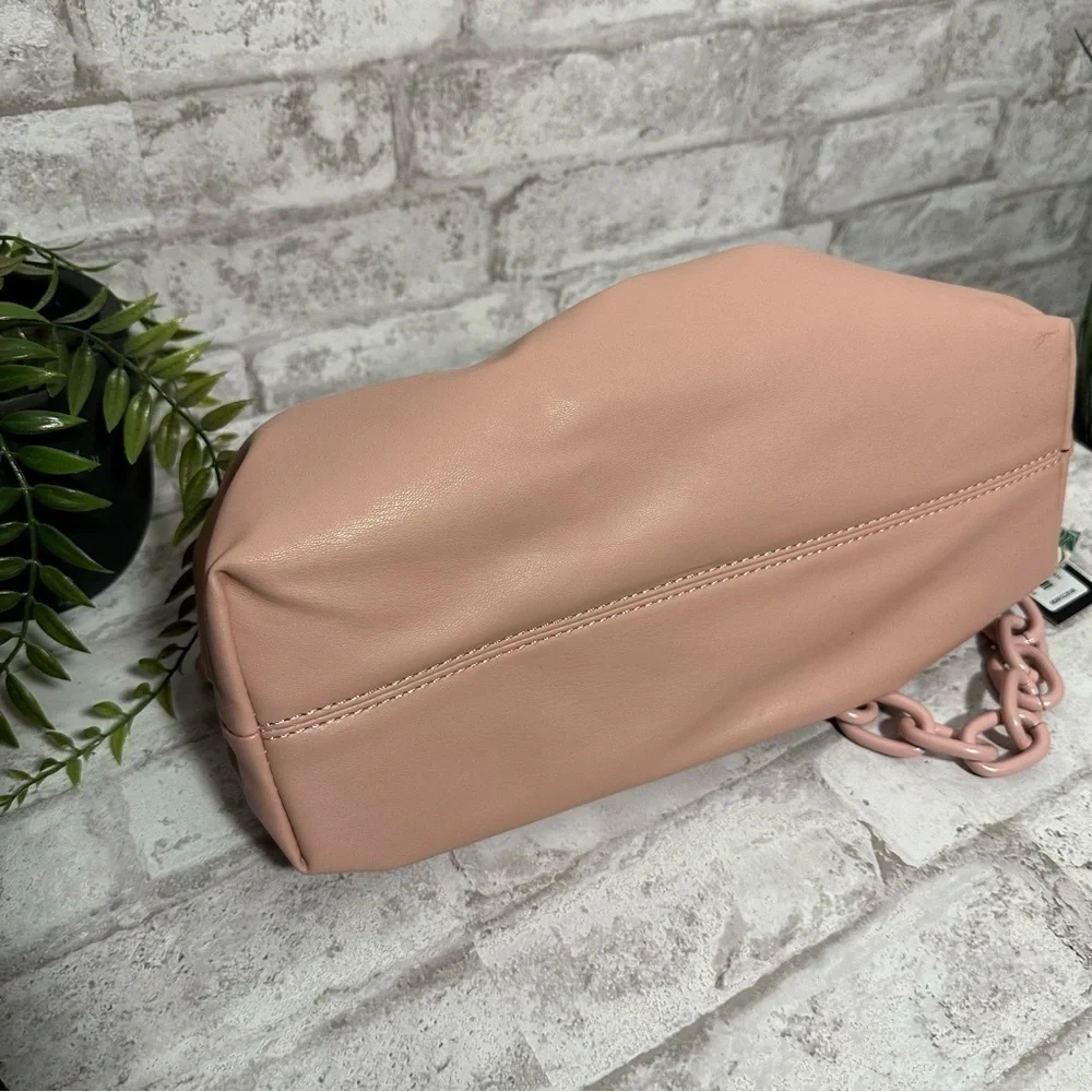 NWT BADGLEY MISCCHKA Blush Pink Wrapped Frame Clutch Ruched Chain Vegan‎ Leather